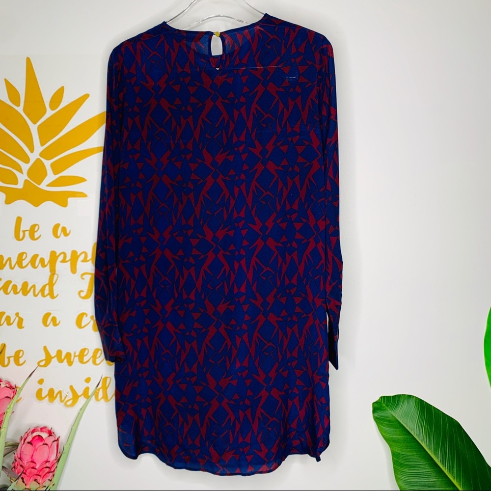 Zara Fitted Mini Geometric Blue Long Sleeve Dress Small - Picture 2 of 7